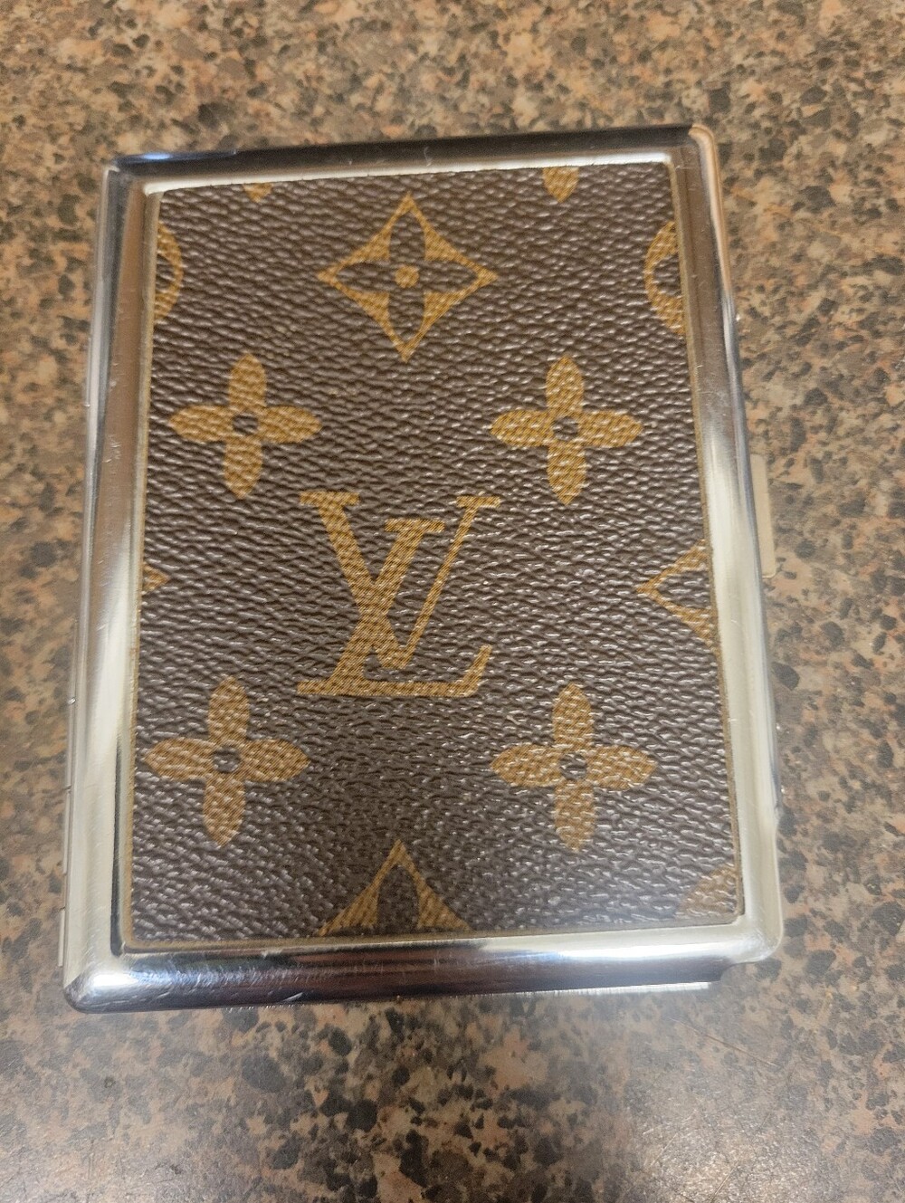 Unisex LV Monogram Canvas Cigarette Case Holder in Brown and Gold